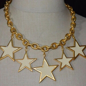 Premier Designs Spangle Ivory Cream Enamel Star Choker Necklace NOS